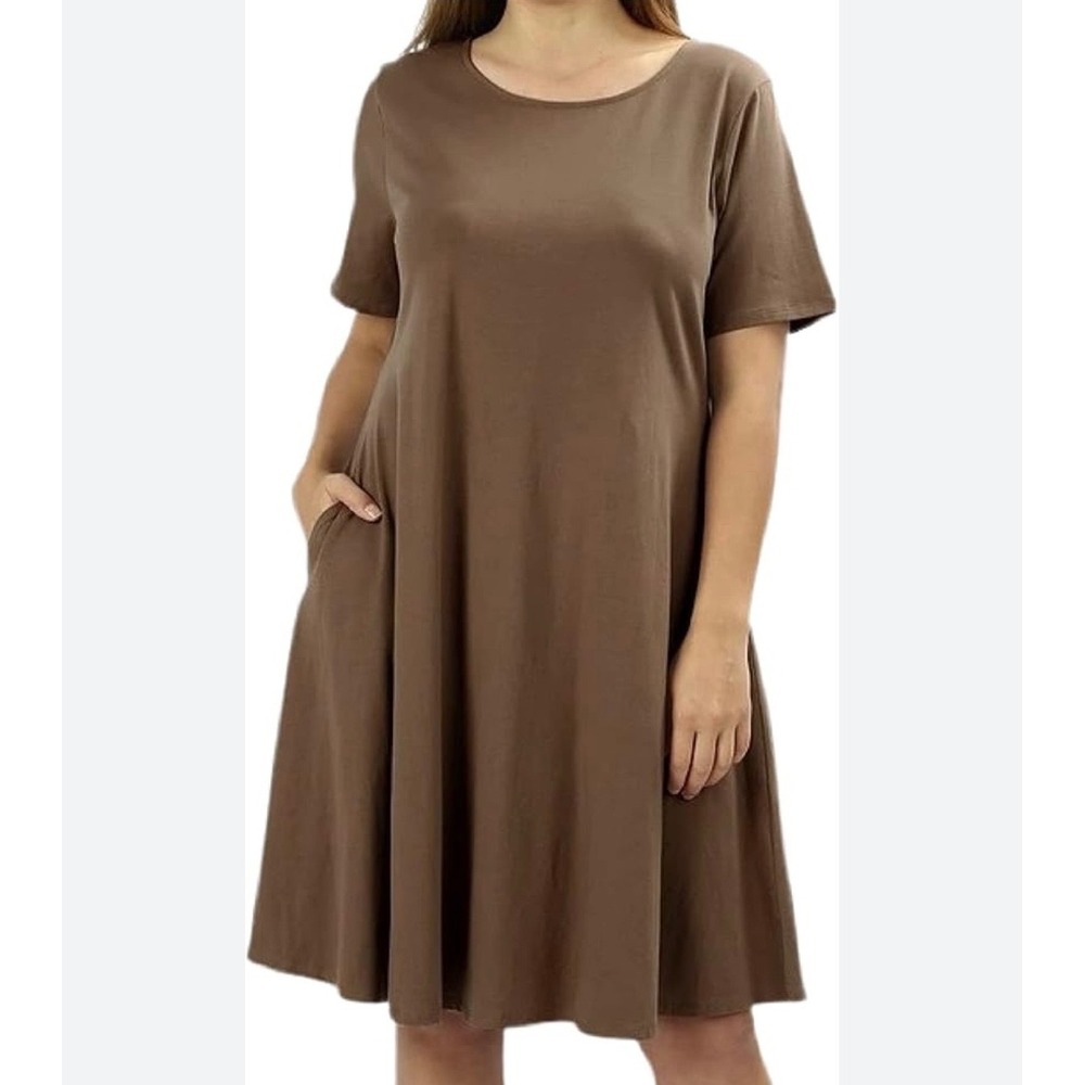 Zenana Outfitters Swing Dress Womens Small Chico Brown 3/4 Sleeve Pockets Flowy